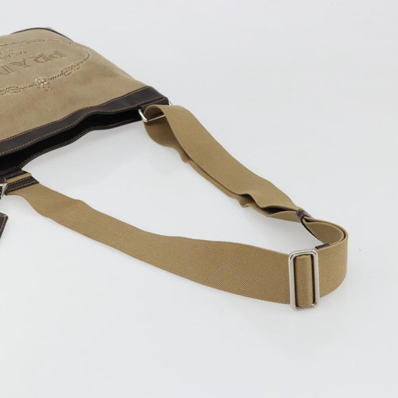 PRADA Shoulder Bag Canvas Beige Silver Auth ka4823
