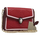 BVLGARI Chain Shoulder Bag Leather Red Gold Auth ka4824-1