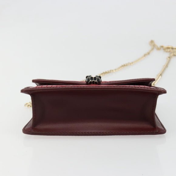 BVLGARI Chain Shoulder Bag Leather Red Gold Auth ka4824