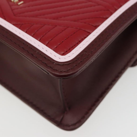 BVLGARI Chain Shoulder Bag Leather Red Gold Auth ka4824