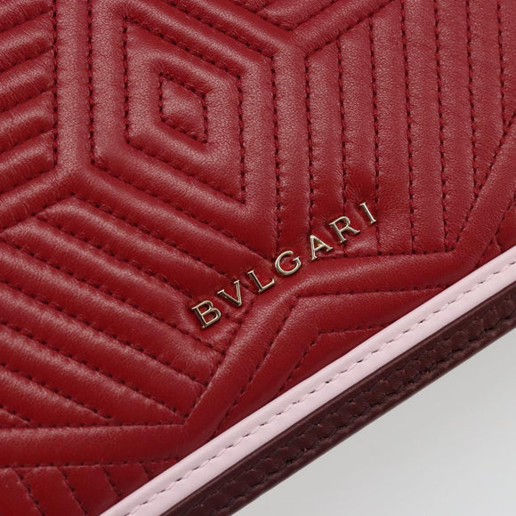 BVLGARI Chain Shoulder Bag Leather Red Gold Auth ka4824