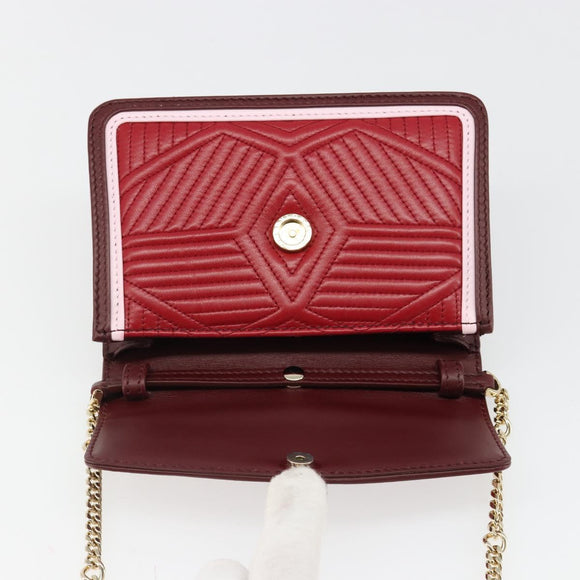 BVLGARI Chain Shoulder Bag Leather Red Gold Auth ka4824
