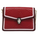 BVLGARI Chain Shoulder Bag Leather Red Gold Auth ka4824-2