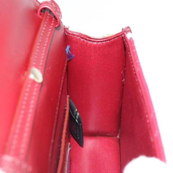 BVLGARI Chain Shoulder Bag Leather Red Gold Auth ka4824