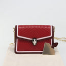 BVLGARI Chain Shoulder Bag Leather Red Gold Auth ka4824-27