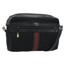 GUCCI GG Canvas Web Sherry Line Shoulder Bag Black Red Green Auth ka4825-1