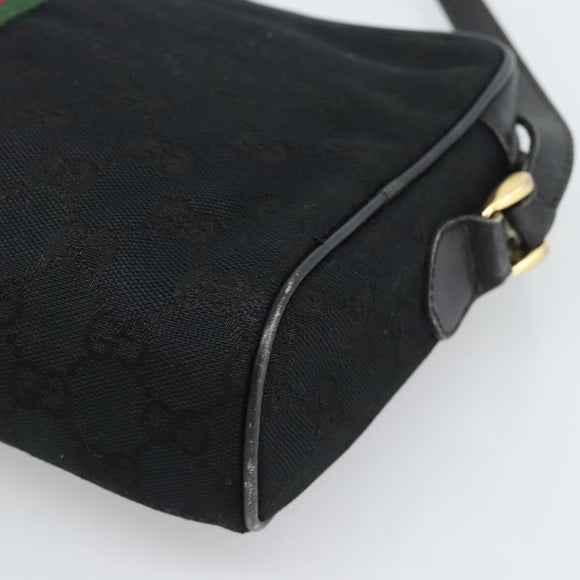 GUCCI GG Canvas Web Sherry Line Shoulder Bag Black Red Green Auth ka4825