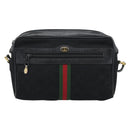GUCCI GG Canvas Web Sherry Line Shoulder Bag Black Red Green Auth ka4825-2