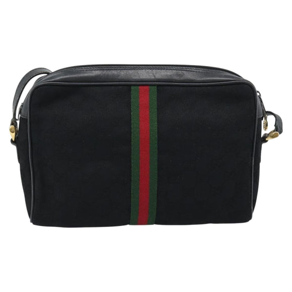 GUCCI GG Canvas Web Sherry Line Shoulder Bag Black Red Green Auth ka4825