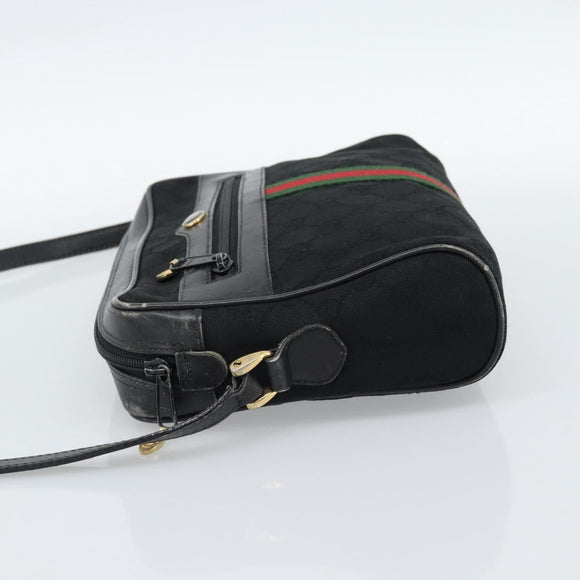 GUCCI GG Canvas Web Sherry Line Shoulder Bag Black Red Green Auth ka4825