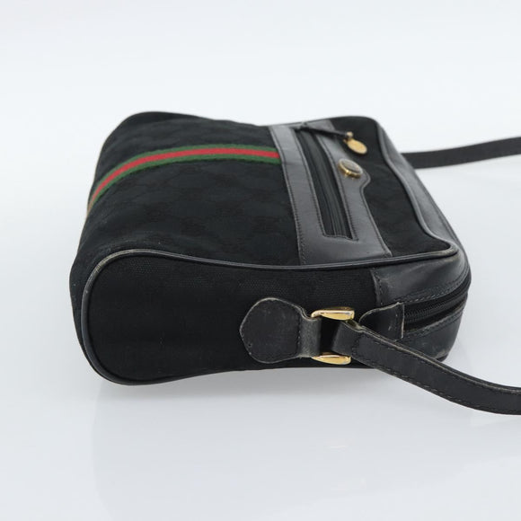GUCCI GG Canvas Web Sherry Line Shoulder Bag Black Red Green Auth ka4825
