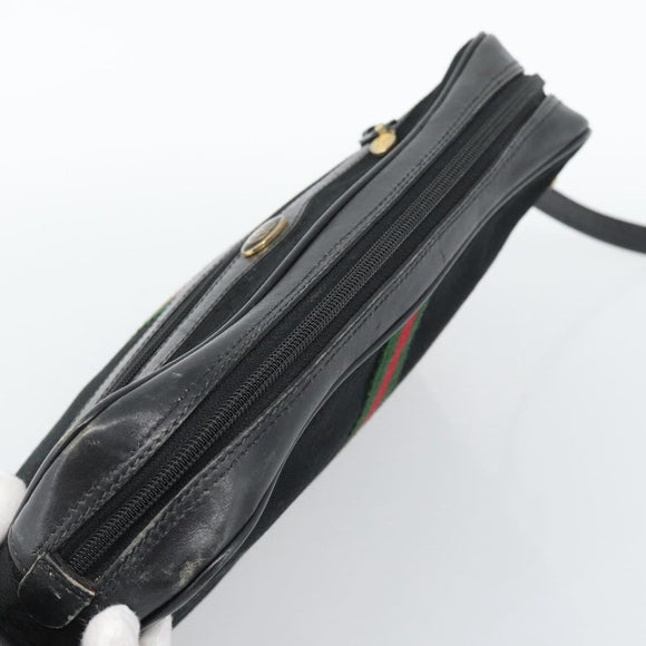 GUCCI GG Canvas Web Sherry Line Shoulder Bag Black Red Green Auth ka4825