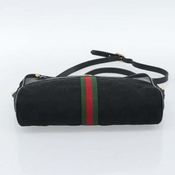 GUCCI GG Canvas Web Sherry Line Shoulder Bag Black Red Green Auth ka4825