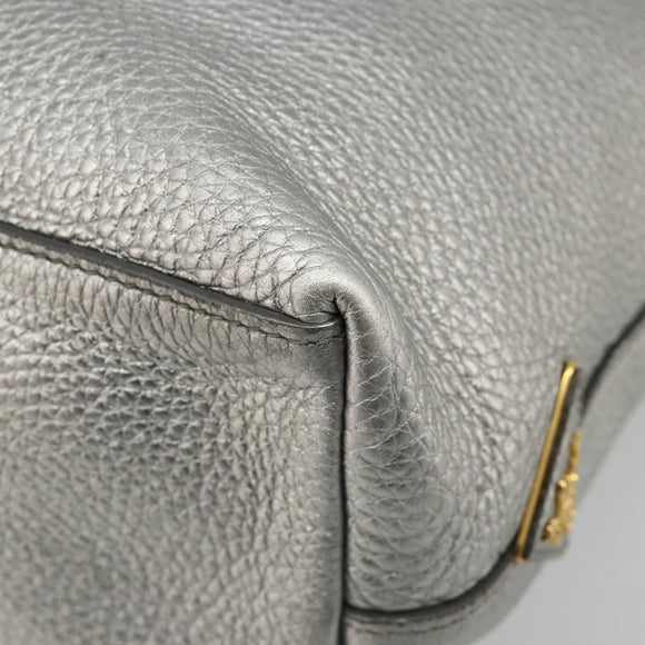 PRADA Tote Bag Leather Silver Auth ka4827
