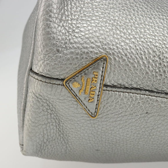 PRADA Tote Bag Leather Silver Auth ka4827