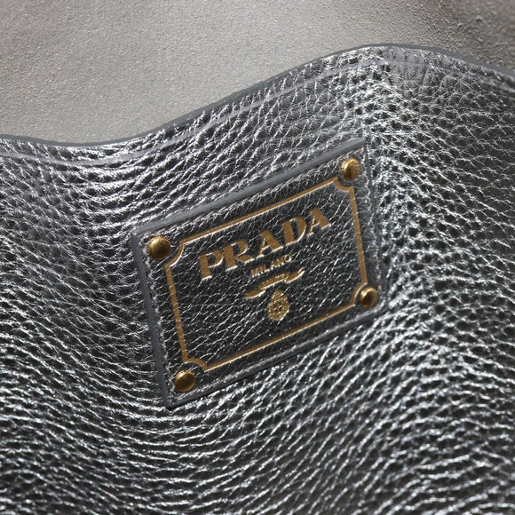 PRADA Tote Bag Leather Silver Auth ka4827