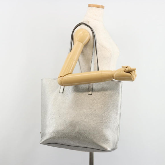 PRADA Tote Bag Leather Silver Auth ka4827