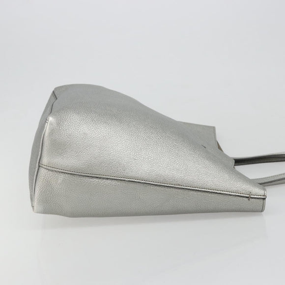 PRADA Tote Bag Leather Silver Auth ka4827