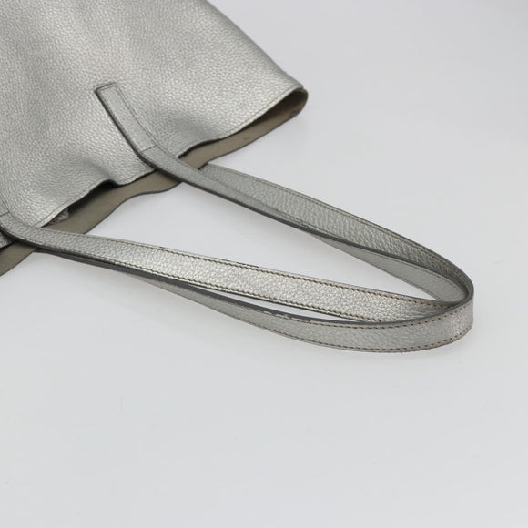 PRADA Tote Bag Leather Silver Auth ka4827