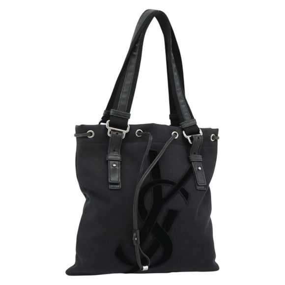 SAINT LAURENT Kahala Tote Bag Canvas Black Silver 123435 Auth ka4828