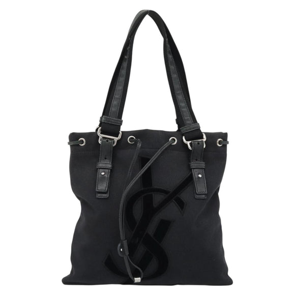 SAINT LAURENT Kahala Tote Bag Canvas Black Silver 123435 Auth ka4828