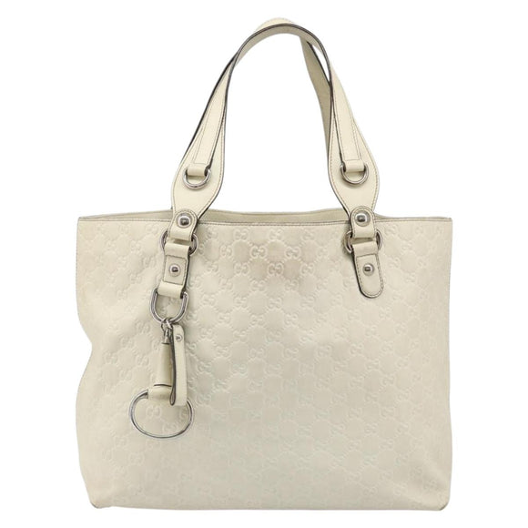GUCCI GG Canvas Guccissima Hand Bag Leather White Silver 229852 Auth ka4829