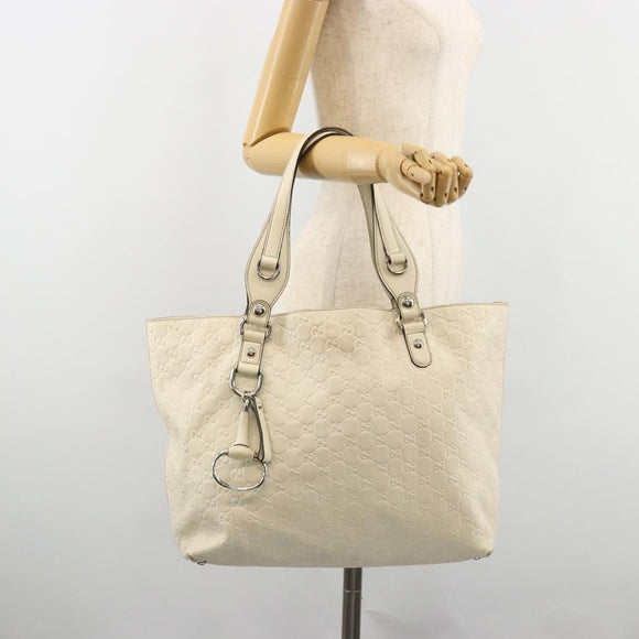 GUCCI GG Canvas Guccissima Hand Bag Leather White Silver 229852 Auth ka4829