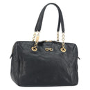 Salvatore Ferragamo Hand Bag Leather Black Gold Auth ka483-1