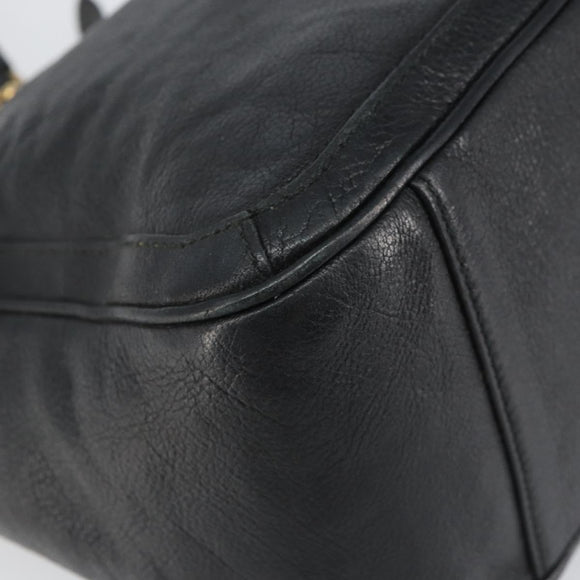 Salvatore Ferragamo Hand Bag Leather Black Gold Auth ka483