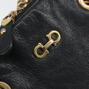 Salvatore Ferragamo Hand Bag Leather Black Gold Auth ka483-14