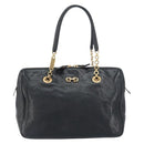 Salvatore Ferragamo Hand Bag Leather Black Gold Auth ka483-2