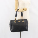 Salvatore Ferragamo Hand Bag Leather Black Gold Auth ka483-23
