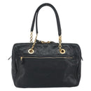 Salvatore Ferragamo Hand Bag Leather Black Gold Auth ka483-3