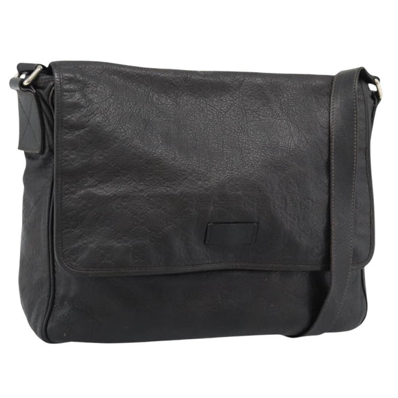 GUCCI GG Canvas Guccissima Shoulder Bag Leather Black Gold 223665 Auth ka4832
