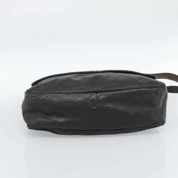 GUCCI GG Canvas Guccissima Shoulder Bag Leather Black Gold 223665 Auth ka4832