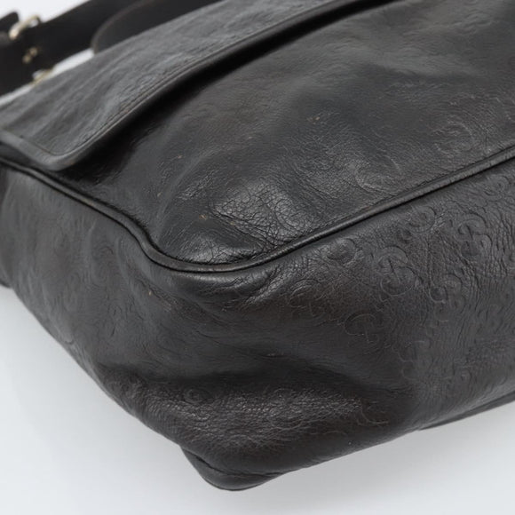 GUCCI GG Canvas Guccissima Shoulder Bag Leather Black Gold 223665 Auth ka4832