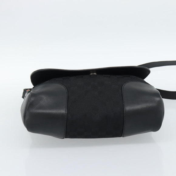 GUCCI GG Canvas Web Sherry Line Shoulder Bag Black Silver Red 322077 Auth ka4834