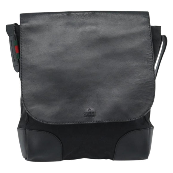 GUCCI GG Canvas Web Sherry Line Shoulder Bag Black Silver Red 322077 Auth ka4834