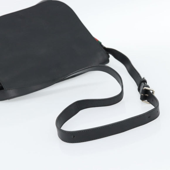 GUCCI GG Canvas Web Sherry Line Shoulder Bag Black Silver Red 322077 Auth ka4834