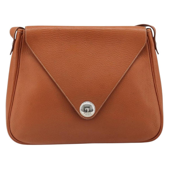 HERMES Christine Fjord Shoulder Bag Taurillon Leather Brown Auth ka4835SAV