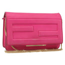 FENDI Chain Shoulder Bag Leather Pink Gold Auth ka4836A-1