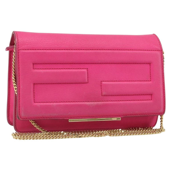 FENDI Chain Shoulder Bag Leather Pink Gold Auth ka4836A