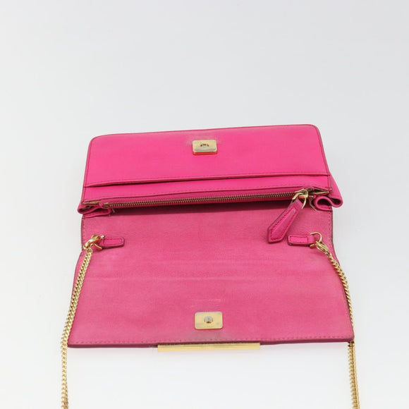 FENDI Chain Shoulder Bag Leather Pink Gold Auth ka4836A