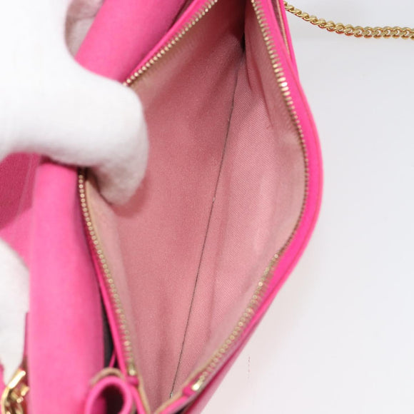 FENDI Chain Shoulder Bag Leather Pink Gold Auth ka4836A