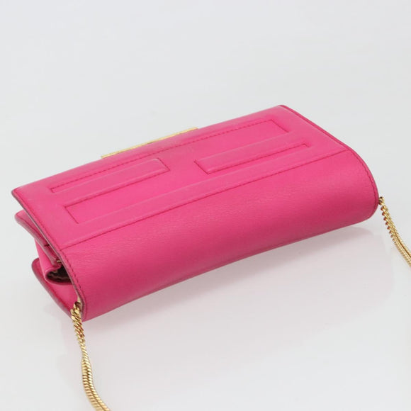 FENDI Chain Shoulder Bag Leather Pink Gold Auth ka4836A
