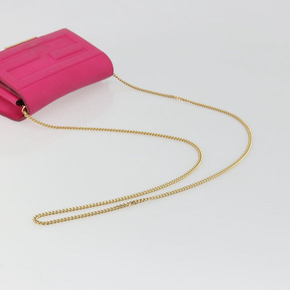 FENDI Chain Shoulder Bag Leather Pink Gold Auth ka4836A