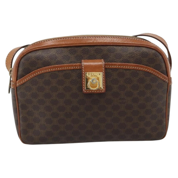 CELINE Macadam Canvas Shoulder Bag PVC Leather Brown Gold Auth ka4839