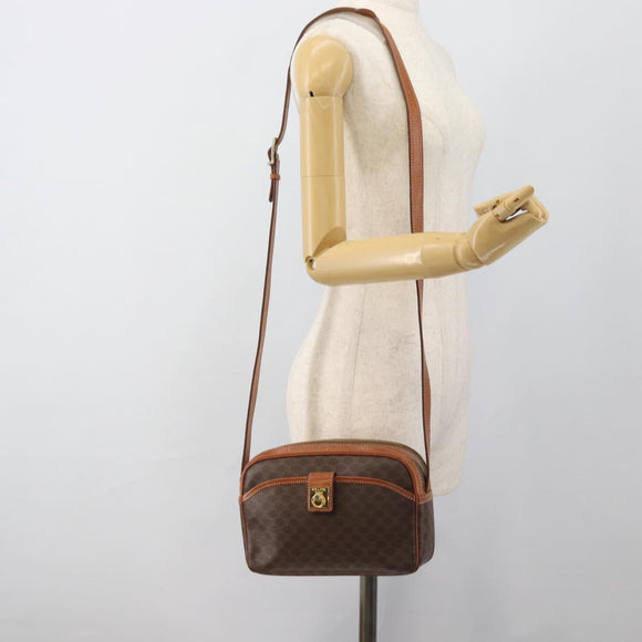 CELINE Macadam Canvas Shoulder Bag PVC Leather Brown Gold Auth ka4839
