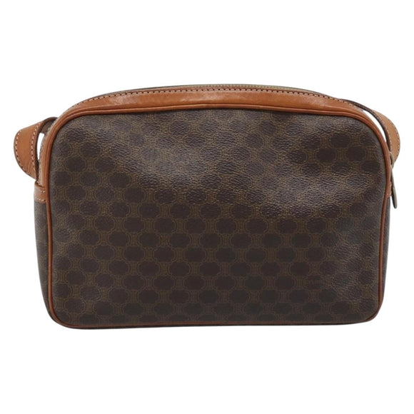 CELINE Macadam Canvas Shoulder Bag PVC Leather Brown Gold Auth ka4839
