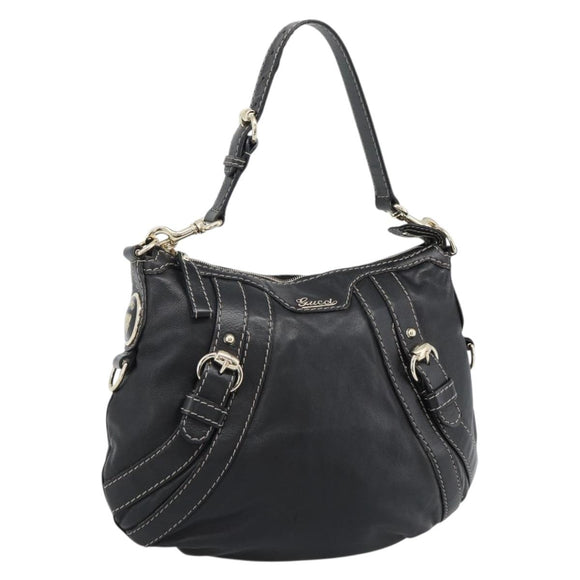 GUCCI Shoulder Bag Leather Black Gold 223937 Auth ka4841V